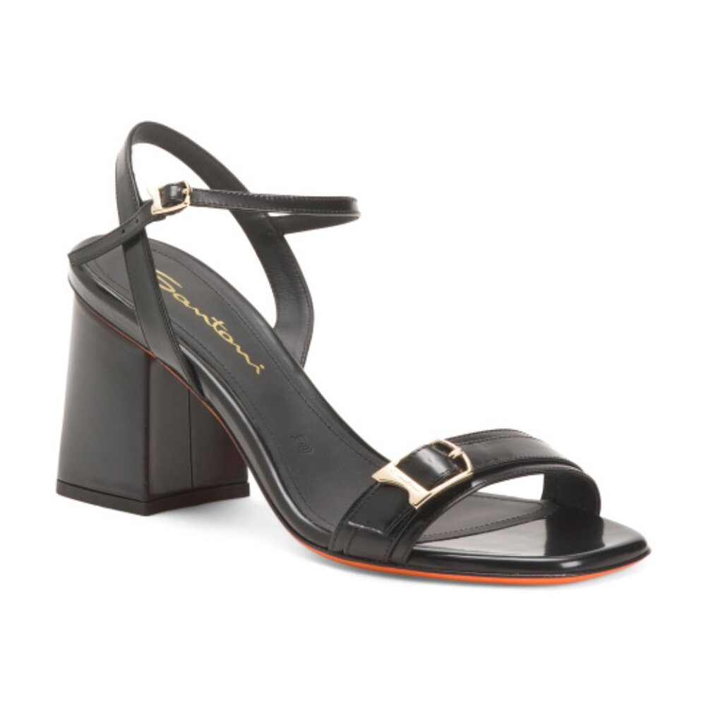 SANTONI Made In Italy Leather Block Heeled Sandals